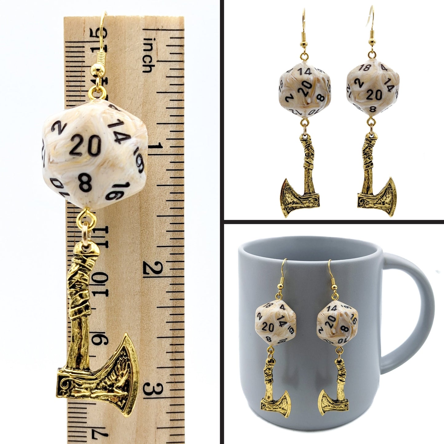 D20 Axe DND Dice Earrings - TTRPG Battle Axe Wielder Jewelry