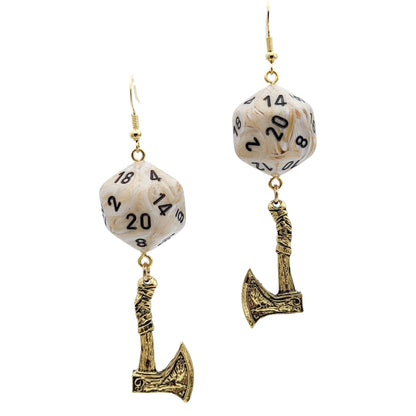 D20 Axe DND Dice Earrings - TTRPG Battle Axe Wielder Jewelry