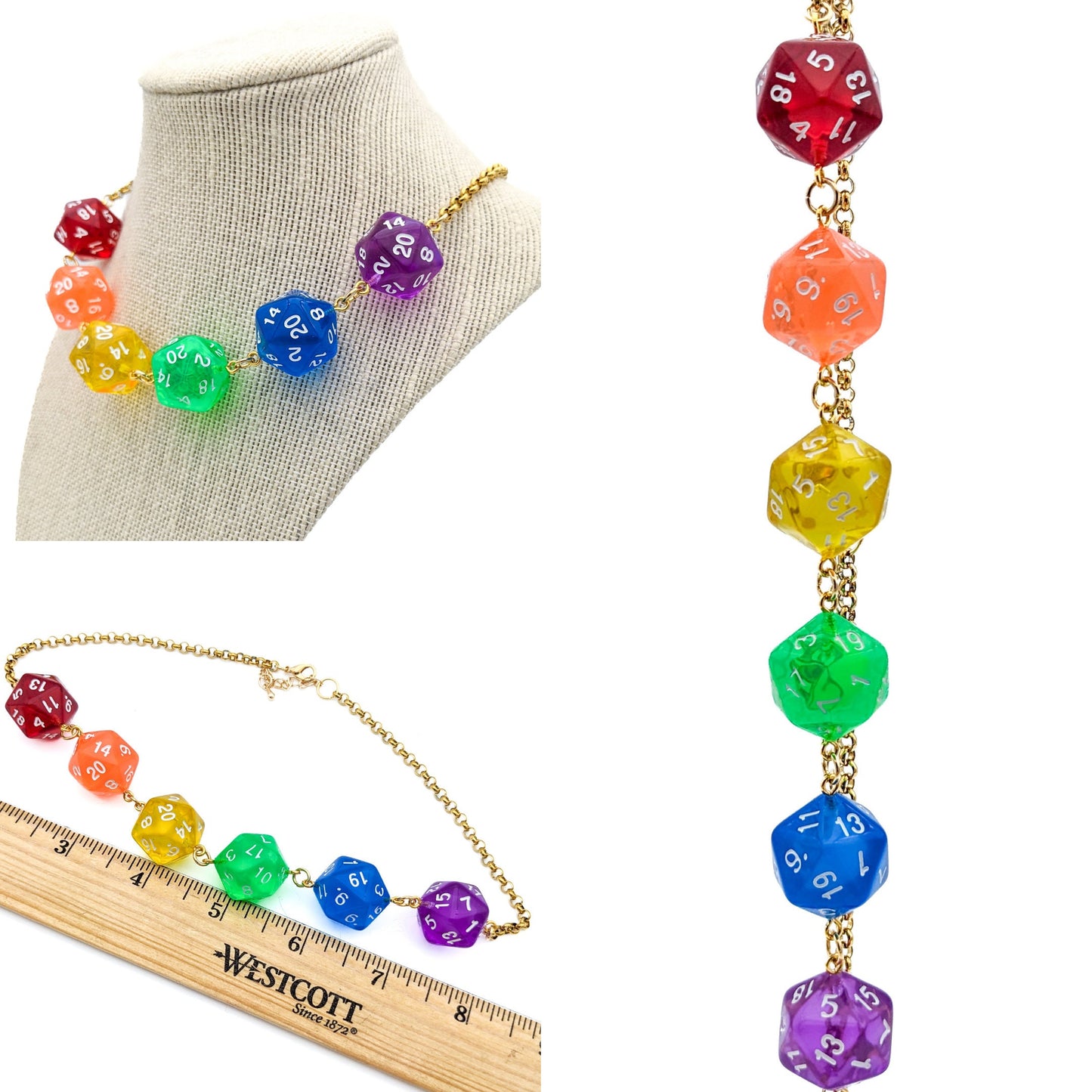 D20 Rainbow Dice Necklace - Translucent Rainbow D20s