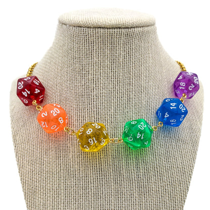 D20 Rainbow Dice Necklace - Translucent Rainbow D20s