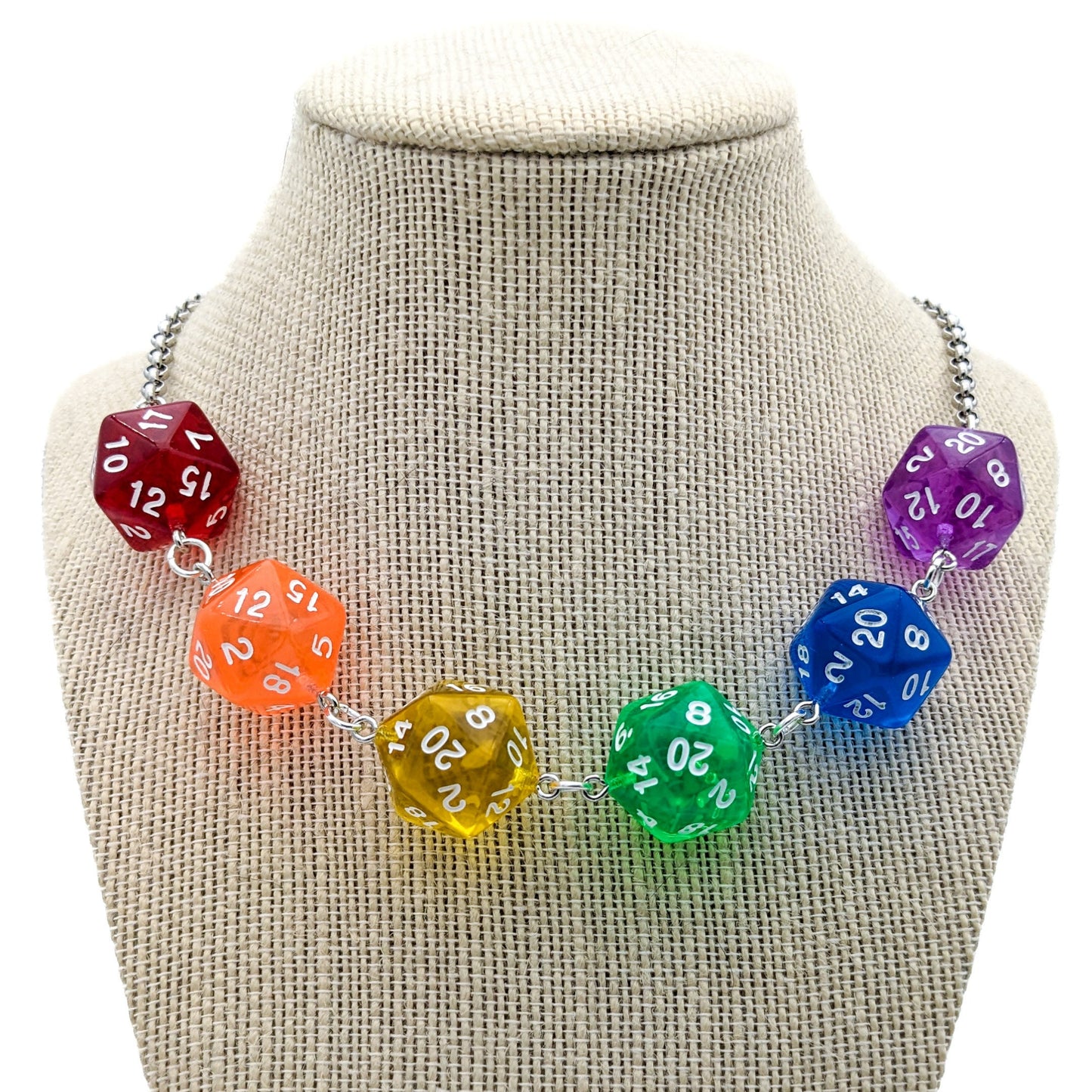 D20 Rainbow Dice Necklace - Translucent Rainbow D20s