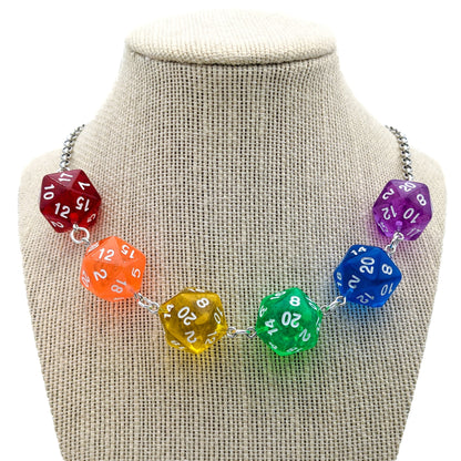 D20 Rainbow Dice Necklace - Translucent Rainbow D20s