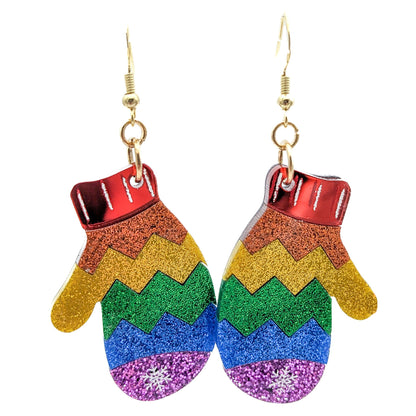 Rainbow Mitten Earrings - Gay Pride Flag Earrings - Laser Cut Acrylic Earrings