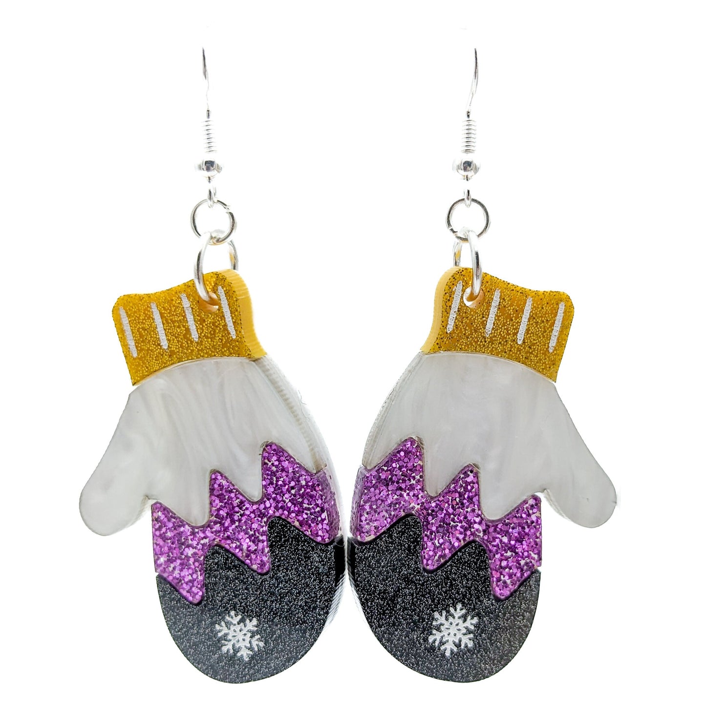 Nonbinary Pride Mitten Earrings - Non Binary Pride Flag Earrings - Laser Cut Acrylic Earrings