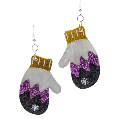 Nonbinary Pride Mitten Earrings - Non Binary Pride Flag Earrings - Laser Cut Acrylic Earrings