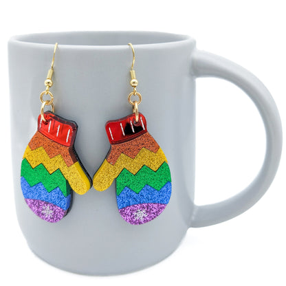 Rainbow Mitten Earrings - Gay Pride Flag Earrings - Laser Cut Acrylic Earrings