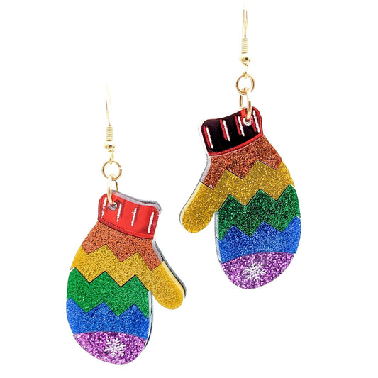 Rainbow Mitten Earrings - Gay Pride Flag Earrings - Laser Cut Acrylic Earrings