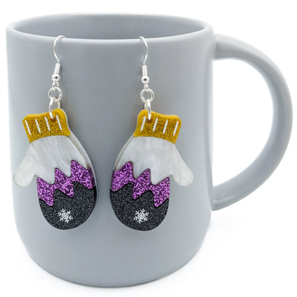 Nonbinary Pride Mitten Earrings - Non Binary Pride Flag Earrings - Laser Cut Acrylic Earrings
