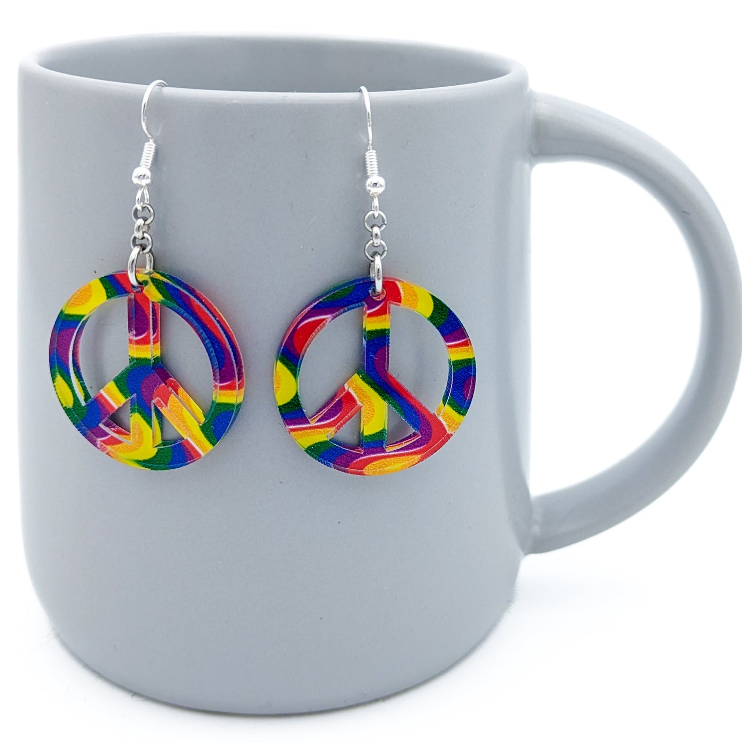 Rainbow Peace Sign Earrings - 90's Nostalgia - Lightweight Gay Pride Peace Sign - Laser Cut Acrylic