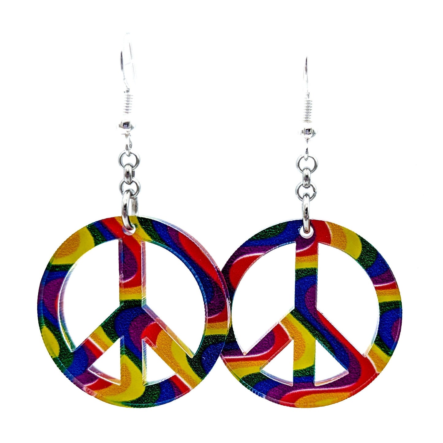 Rainbow Peace Sign Earrings - 90's Nostalgia - Lightweight Gay Pride Peace Sign - Laser Cut Acrylic