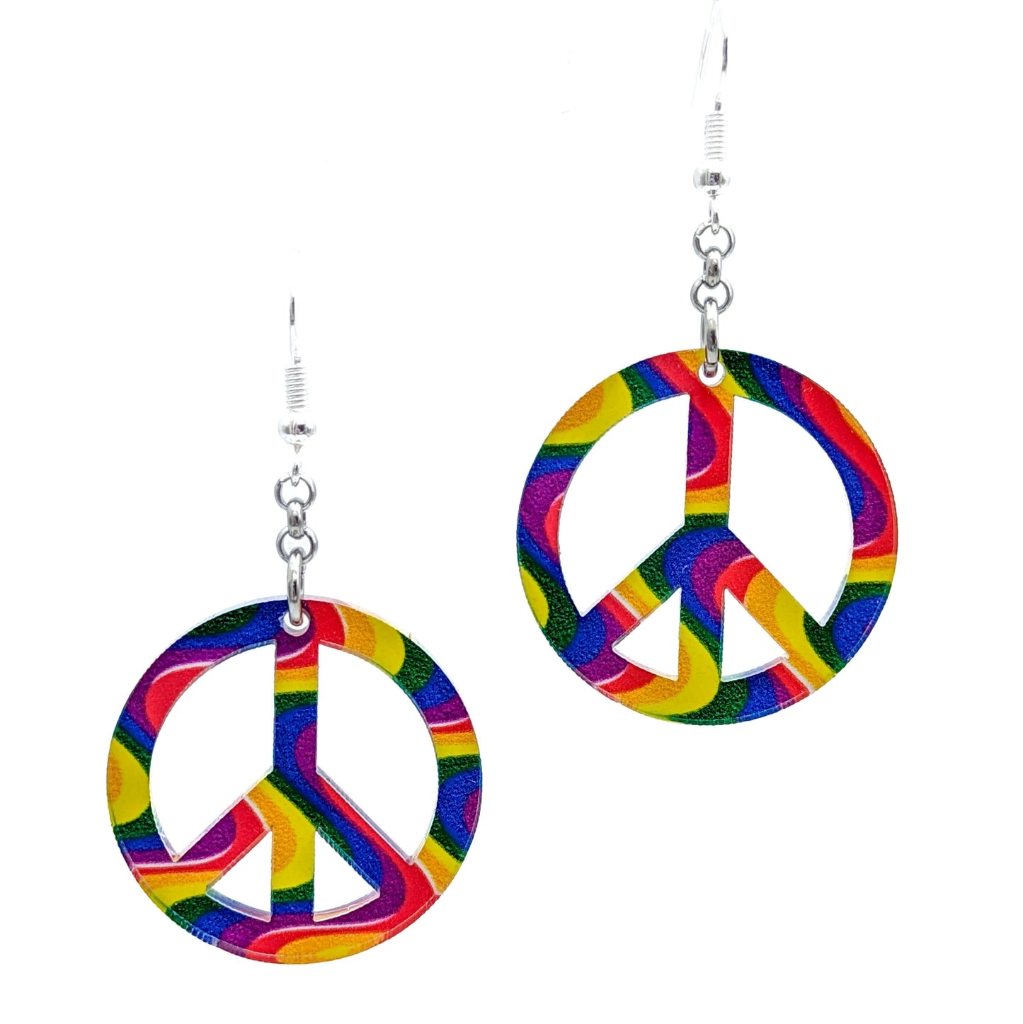 Rainbow Peace Sign Earrings - 90's Nostalgia - Lightweight Gay Pride Peace Sign - Laser Cut Acrylic