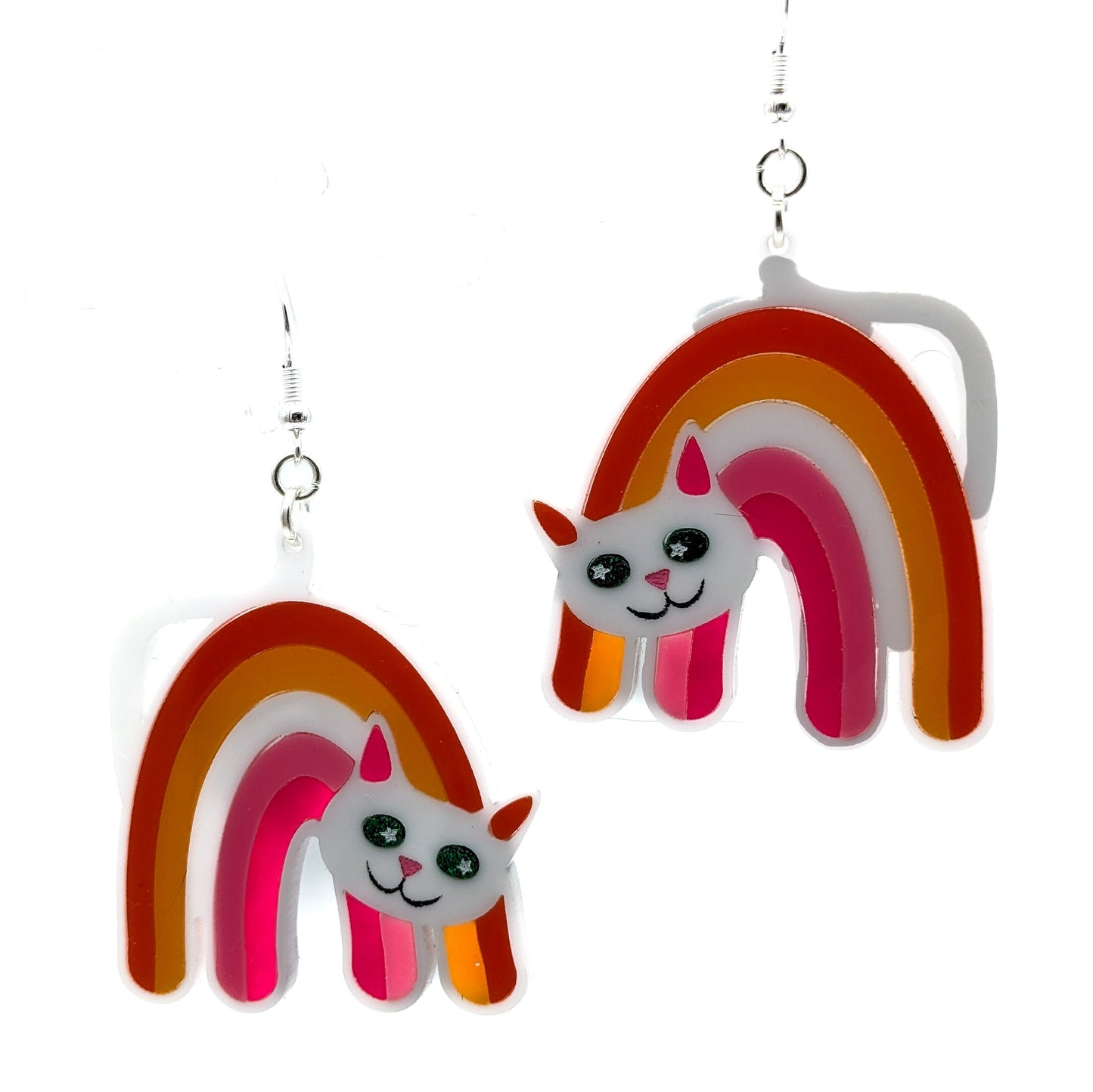 Lesbian Cat Earrings - Pride Flag Cat Earrings -Big Bold Lesbian Earrings - Fun Quirky Cute LGBTQ Laser Cut Acrylic