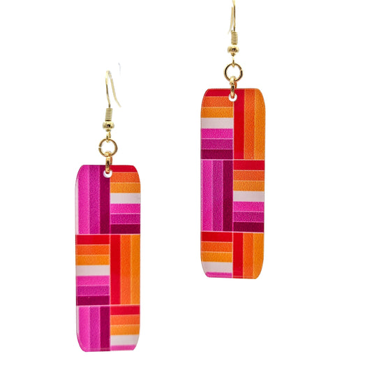 Lesbian Pride Flag Earrings - Lightweight Bright Unique and Fun - Rectangular Laser-Cut Acrylic Lesbian Flag Jewelry