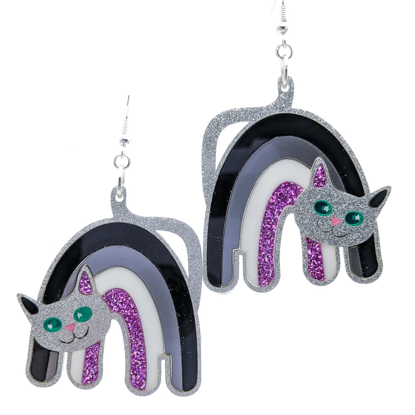 Asexual Pride Cat Earrings - Pride Flag Cat Earrings - LGBTQ Jewelry - Laser Cut Acrylic