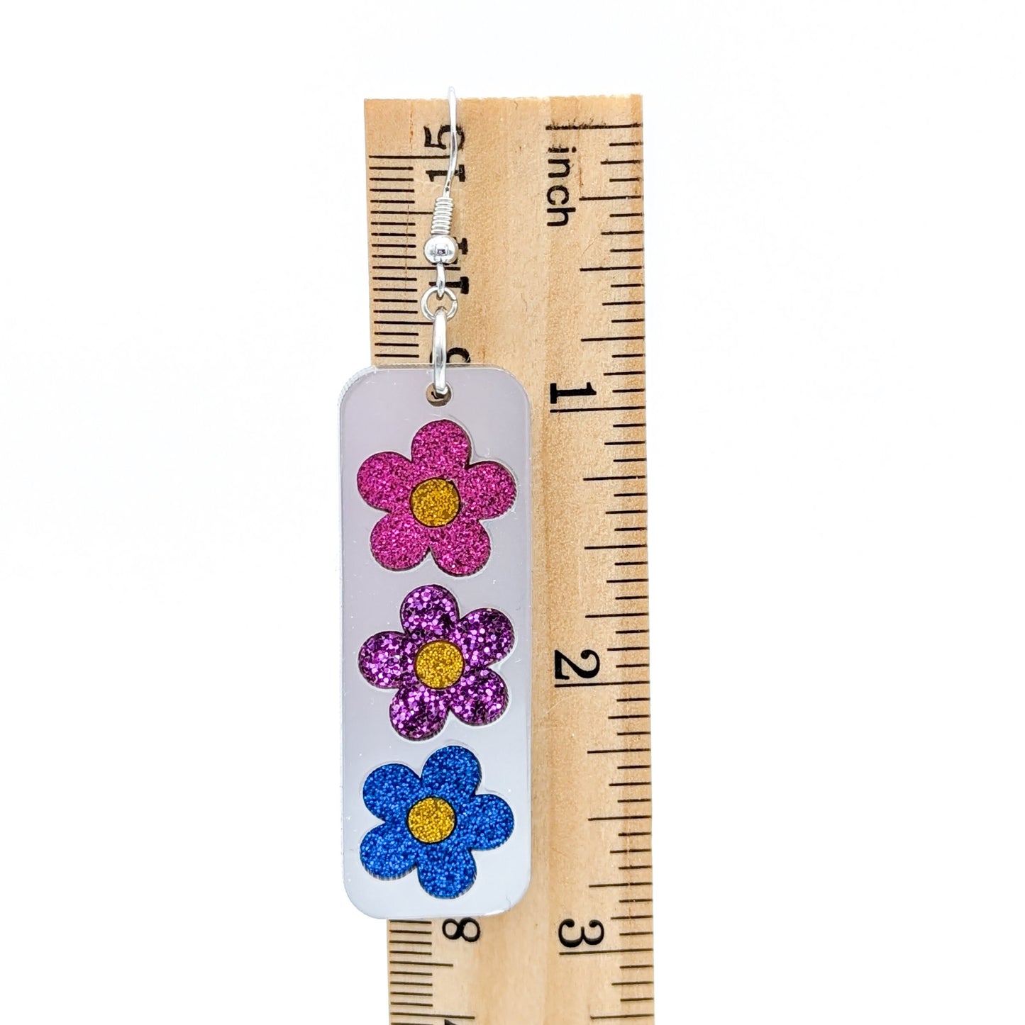 Bisexual Pride Flower Earrings - Pride Flag Daisy Earrings - Subtle, Lightweight Laser-Cut Acrylic Bi Flag Jewelry