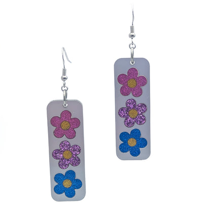 Bisexual Pride Flower Earrings - Pride Flag Daisy Earrings - Subtle, Lightweight Laser-Cut Acrylic Bi Flag Jewelry