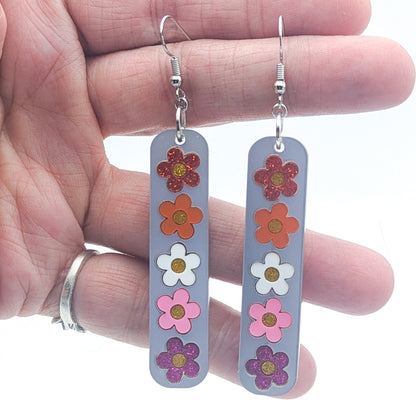 Lesbian Pride Flower Earrings - Pride Flag Daisy Earrings - Subtle, Lightweight Laser-Cut Acrylic Lesbian Flag Jewelry