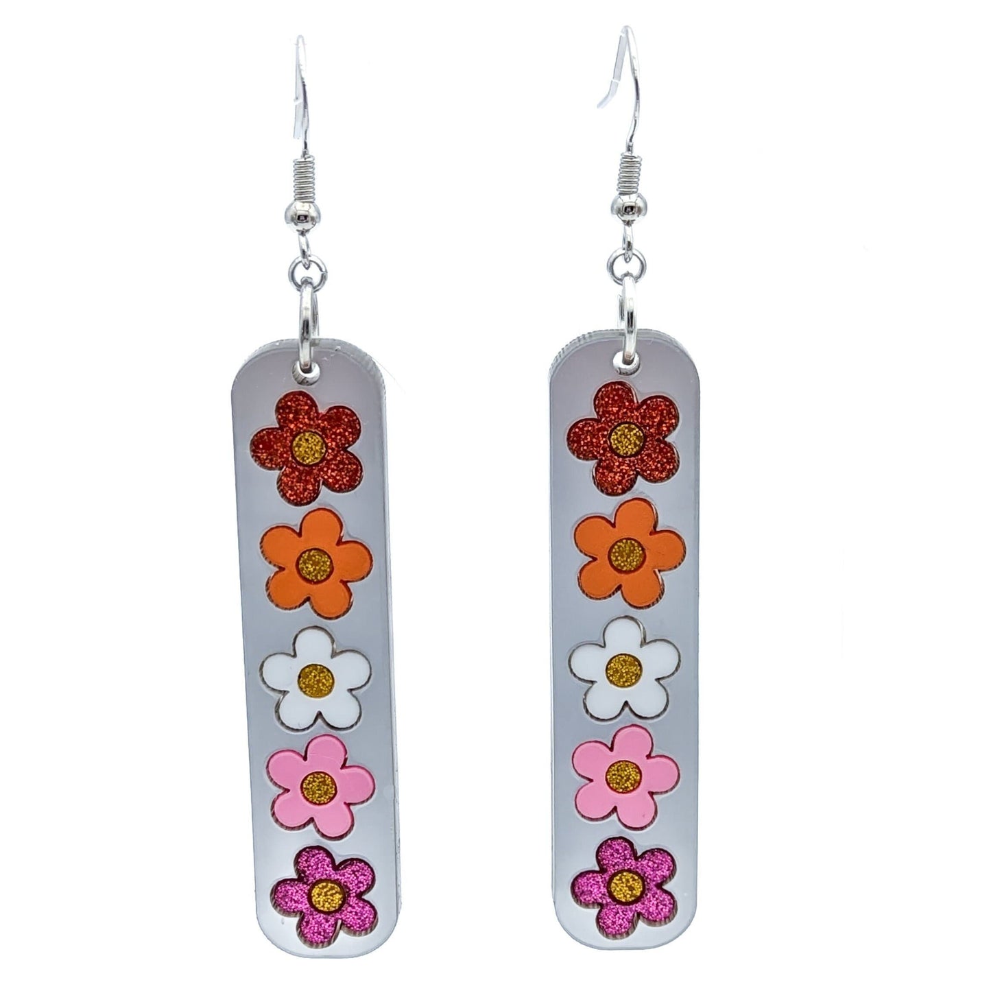 Lesbian Pride Flower Earrings - Pride Flag Daisy Earrings - Subtle, Lightweight Laser-Cut Acrylic Lesbian Flag Jewelry