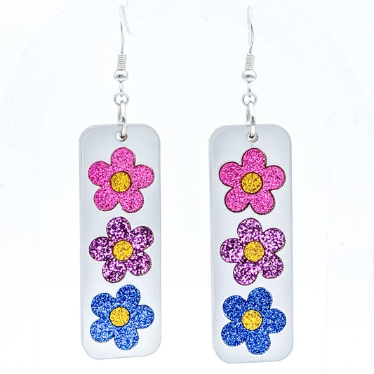 Bisexual Pride Flower Earrings - Pride Flag Daisy Earrings - Subtle, Lightweight Laser-Cut Acrylic Bi Flag Jewelry